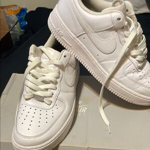 Nike White Sneakers with Leather Upper and Thick Rubber Sole